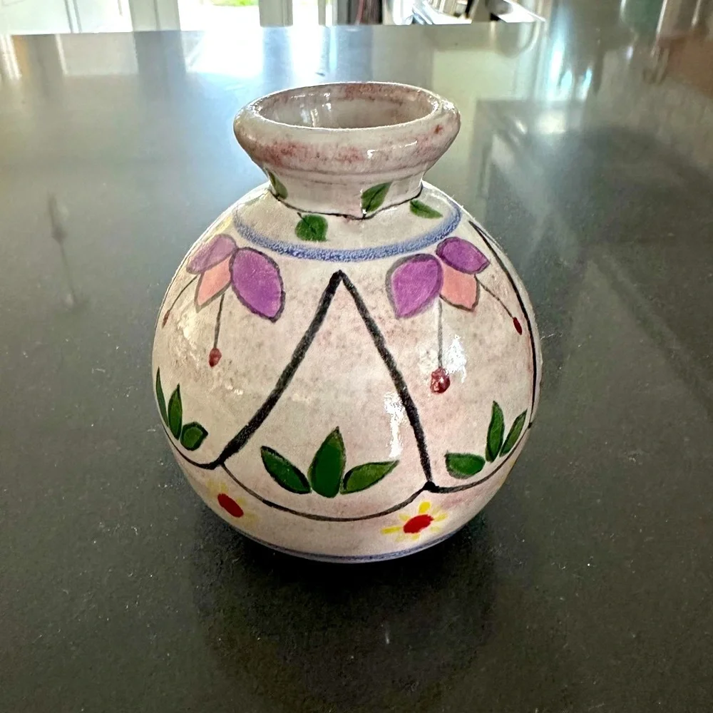 Floral Ceramic Vase with Hand-Painted Design